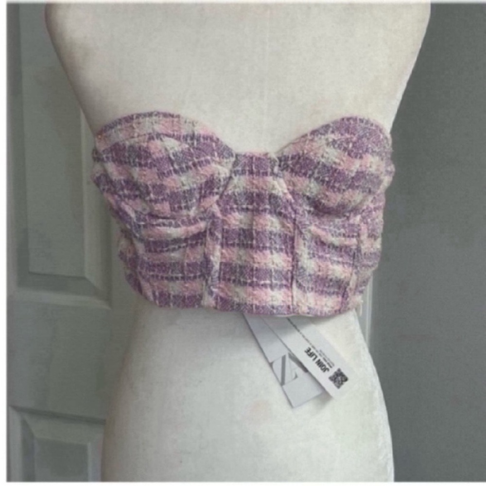Zara Pink and Purple Plaid
Strapless Top Size XS